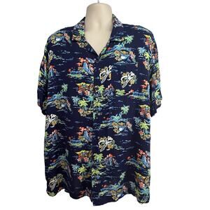 Star Wars Baby Yoda Mandalorian Navy Blue Hawaiian Button Up Shirt 2XL Pocket